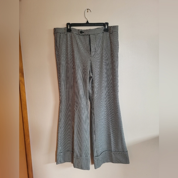 Maeve Anthro Wide-Leg Houndstooth Trousers Black/White Size 14 Petite NWT - Picture 3 of 11